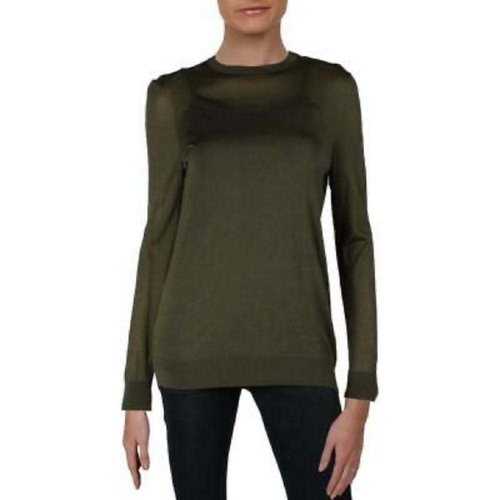 Lafayette 148 Olive Green Sheer Long Sleeve